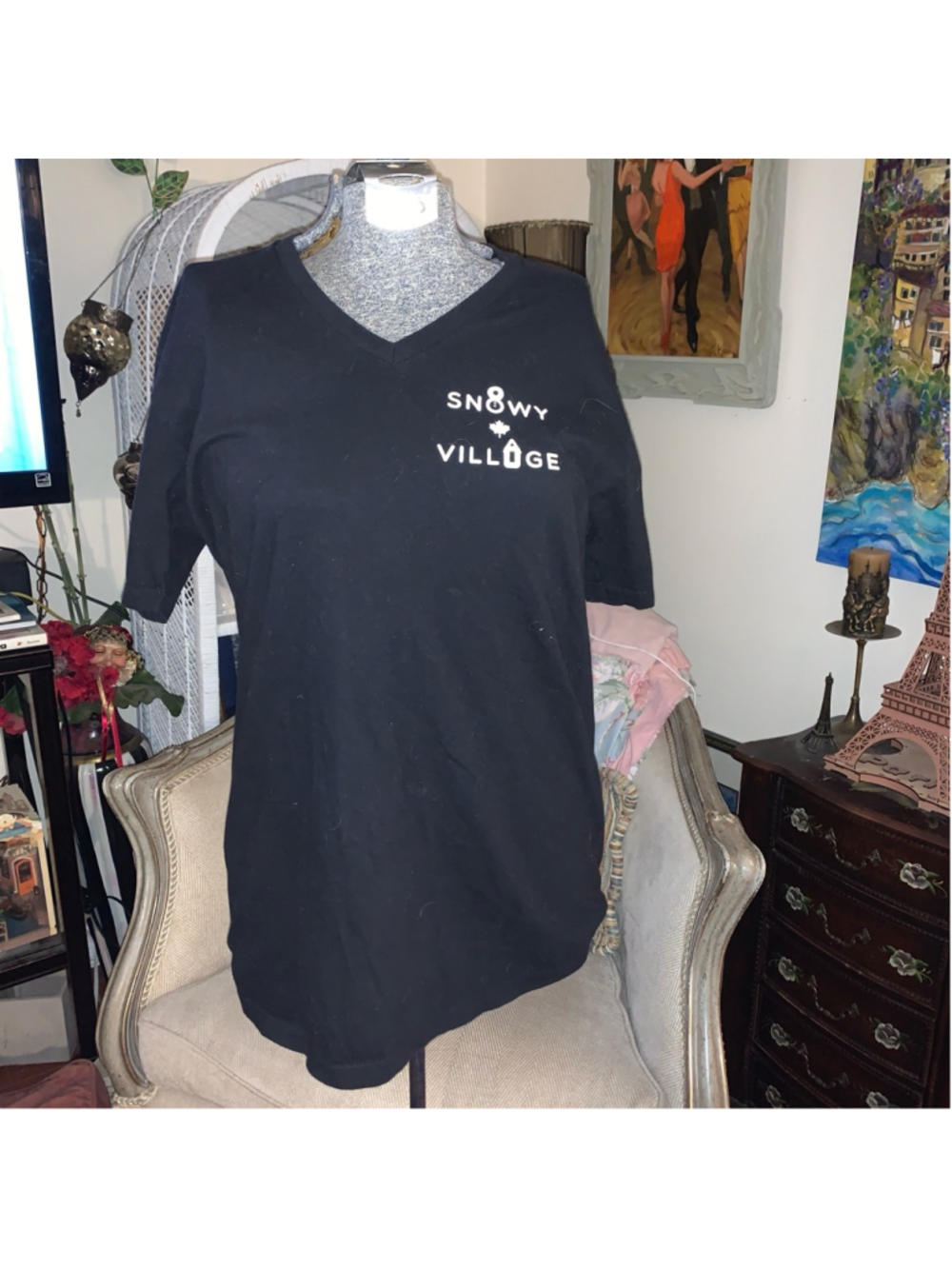 Men's Snowy Village Apparel T-shirt Size Medium Black
